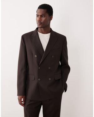 Mango Siena 100% Wool Double Breasted Suit Blazer Co-ord - Brown