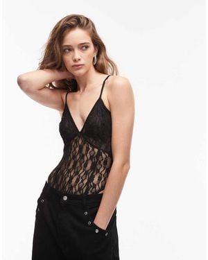 ASOS Sheer Lace Plunge Bodysuit - Black
