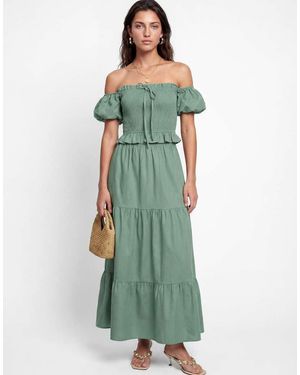 Lovedrobe Shirred Waist Tiered Maxi Skirt - Green