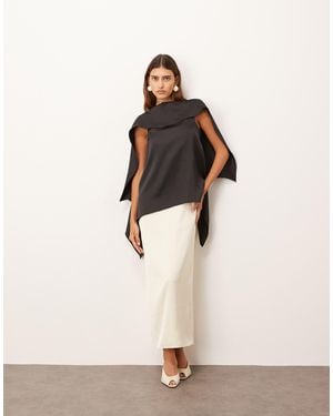 ARRANGE Scarf Neck Square Cut Column Midi Dress - Natural