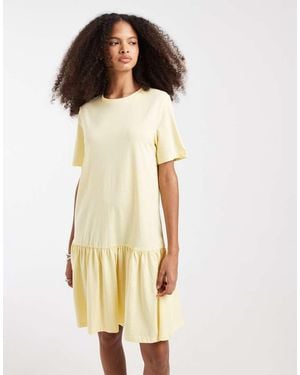 Pieces Drop Waist Short Sleeve Mini Dress - Natural