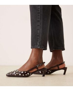 ASOS Wide Fit Shadow Embellished Chisel Toe Slingback Mid Heel Shoes - Black