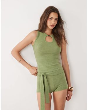 Motel Co-ord Reita Keyhole Bead Detail Top - Green