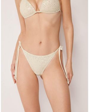 Calzedonia Tie Brazilian Bikini Bottoms Sequin Net - Natural