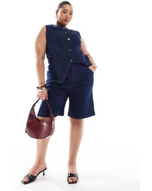 Renee Studio Plus Exclusive Denim Longline Shorts Co-ord - Blue
