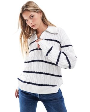 Hollister Half Zip Striped Jumper - Grey