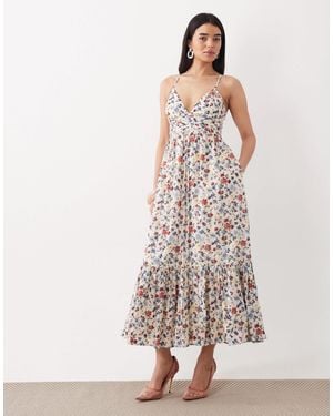 Abercrombie & Fitch V Neck Flowy Maxi Dress With Built - Natural