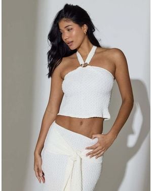 South Beach Textured Halterneck Top - White