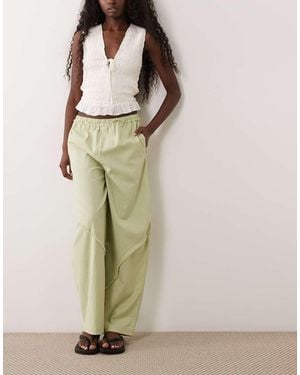 ASOS Broek Van Linnenmix Met Elastische Taille En Barrel Leg Met Onafgewerkte Naaddetails - Naturel