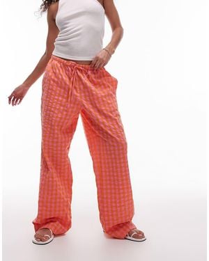 TOPSHOP Pull On Plaid Trousers - Red