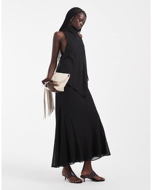 ASOS Chiffon Hoogsluitende Maxi-Jurk Met Dubbele Laag - Wit