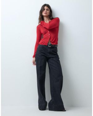 ASOS Jeans Met Wijde Pijpen, Vouw Aan De Voorkant En Riem - Rood