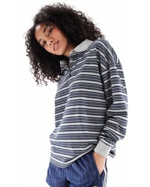 Daisy Street Polo Stile Rugby Oversize A Maniche Lunghe Con Polsini A Coste Blu E Grigia A Righe - Grigio