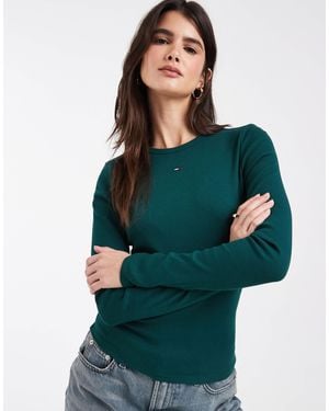 Tommy Hilfiger Flag Logo Slim Fit Long Sleeve T-shirt - Green