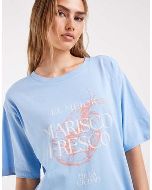 ONLY Oversized T-Shirt With Fresco Graphic - Blue
