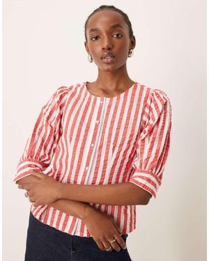 Neon Rose Blusa Rojo A Rayas Bordadas De