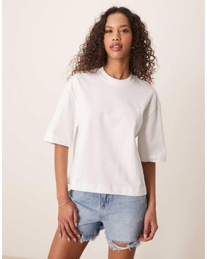 Gina Tricot T-Shirt A Maniche Corte Squadrata Bianca - Bianco