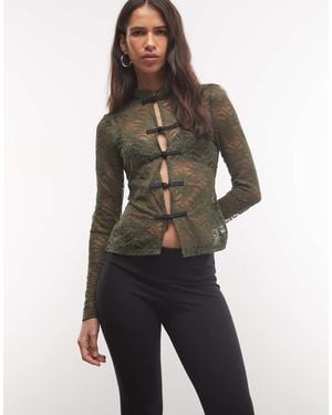 ASOS Long Sleeve Mandarin Collar Lace Top - Grey