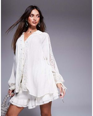 River Island Lace Embellished Beach Shirt Co-Ord - Purple