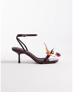 Public Desire Kitten Heel Sandals With 3d Flower - Purple