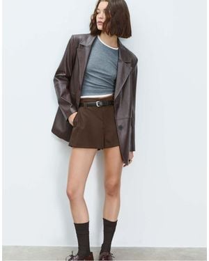 Stradivarius Fitted Smart Mini Shorts With Belt - Grey