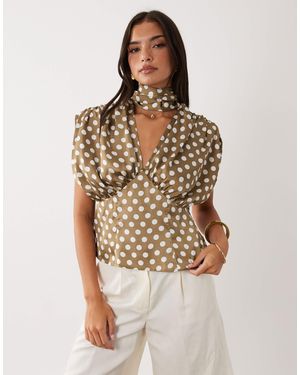 ASOS Satin Scarf And Volume Detail Blouse - Brown
