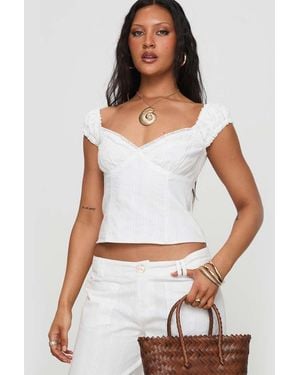 Princess Polly Fyrie Pure Cotton Lace Trim Cap Sleeve Top - White