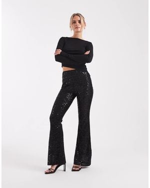 ASOS Asos Design Petite Wiggle Sequin Sheer Mesh Flare Trouser - Black