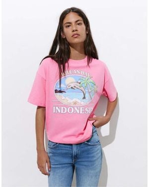 Pull&Bear Indonesia Dolphin Graphic T-shirt - Pink