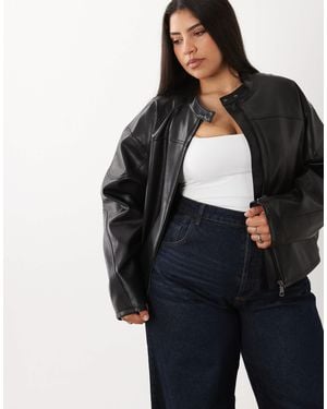 ASOS Asos Design Curve Motorsport Leather Look Moto Jacket - Black