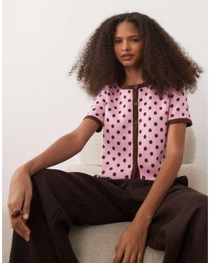 Miss Selfridge Vest Met Korte Mouwen, Festonsteek En Stippen - Roze