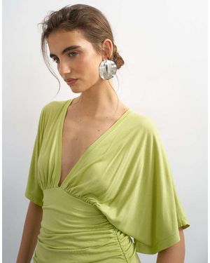 TOPSHOP V-neck Tie Detail Top - Green
