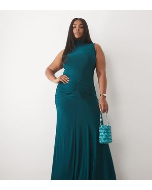 ASOS Asos Design Curve High Neck Godet Detail Column Maxi Dress - Blue