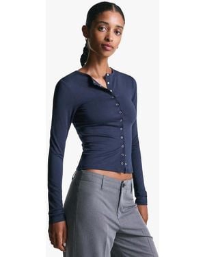 Bershka Long Sleeve T-shirt With Buttons - Blue