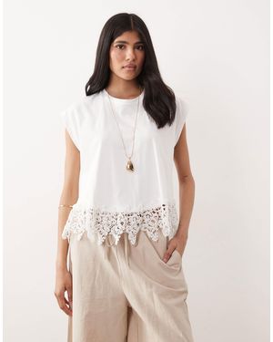 Mango 100% Cotton Embroidered Hem T-shirt - White