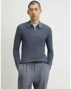 River Island Muscle Fit Textured Polo Shirt - Blue
