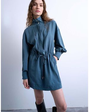 TOPSHOP Funnel Neck Mini Dress - Blue