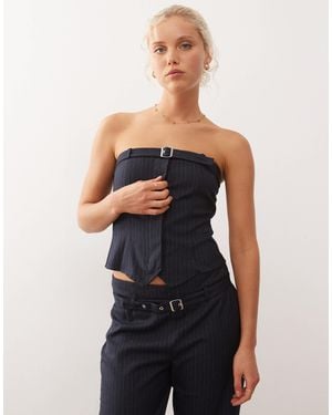 Collusion Tailored Pinstriped Buckle Top - Blue