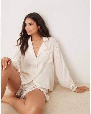 Free People Camisa De Pijama Blanco Azúcar De Satén Midnight Muse De (Parte De Un Conjunto) - Neutro