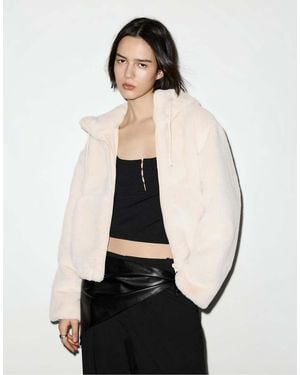 Pull&Bear Faux Fur Hooded Jacket - Natural