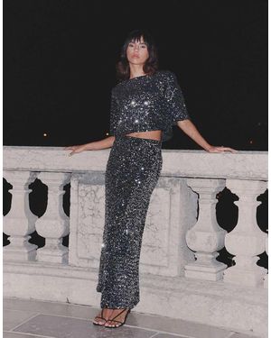 4th & Reckless Crop Top Con Paillettes E Schiena Scoperta Con Fiocco - Nero