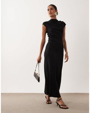 ASOS Ruched Side Ribbed Midi Dress - Black