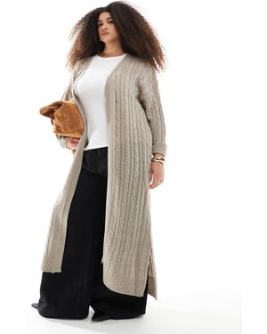 Yours Maxi Cable Knit Cardigan - White