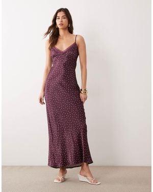 Miss Selfridge Satin And Lace Midi Dress - Purple