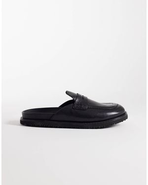Jack & Jones – loafer-pantoletten aus leder - Schwarz