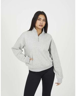 Brave Soul Funnel Neck Quarter Zip Sweatshirt - White