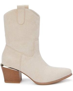 SEQWL Western Cowboy Calf Boots With Pointed Toe And Block Heel - White