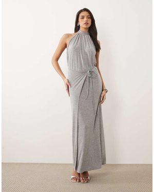 Missy Empire High Neck Wrap Tie Waist Detail Maxi Dress - Grey