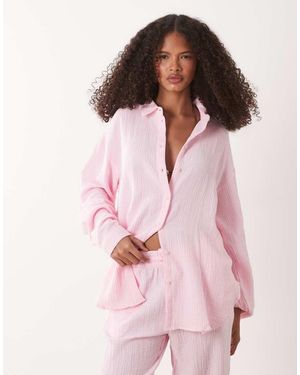 Jdy Loose Fit Cheesecloth Co-ord Shirt - Pink