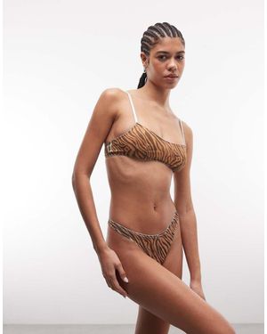 ASOS Kenny Tiger Print Sheer Mesh Thong With Contrast Trim - Brown